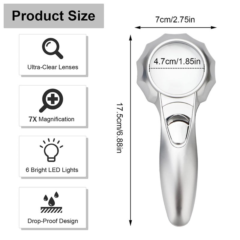 Rongon Magnifying Glass with Light Handheld Reading Magnifier Umbrella Shape with 6 LED Lights HD Reading Magnifying Lens Loupe (7X) - Image 2